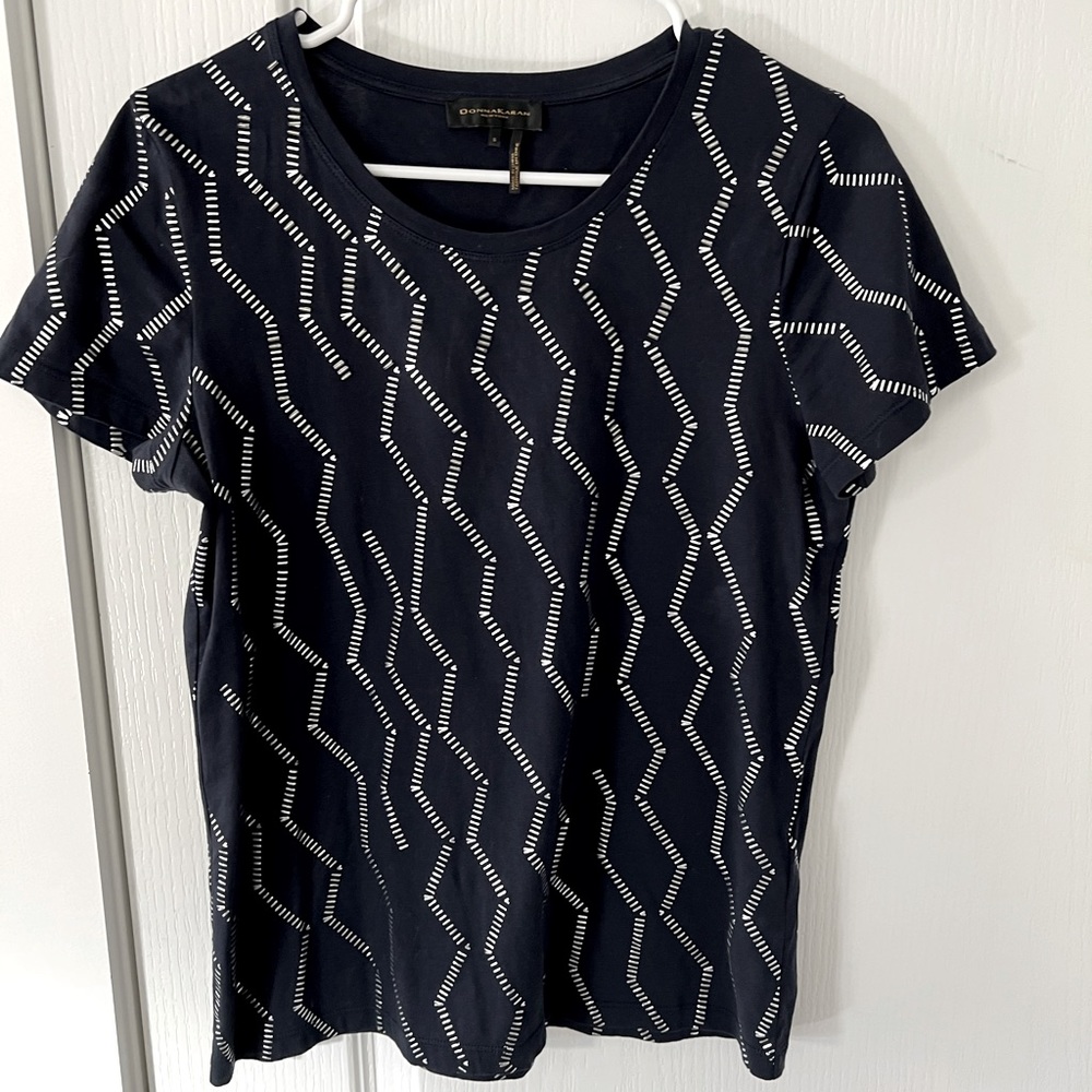Donna Karan Metalic Print Tee, Size S